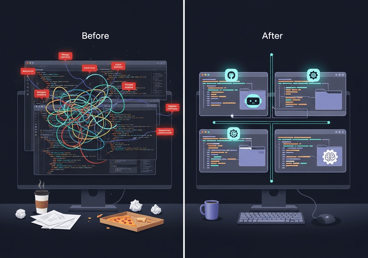Unleash Your AI Vibe Coding Army: A Practical Guide to Using git worktree for Parallel Tasks by running multiple instances of AI assistants